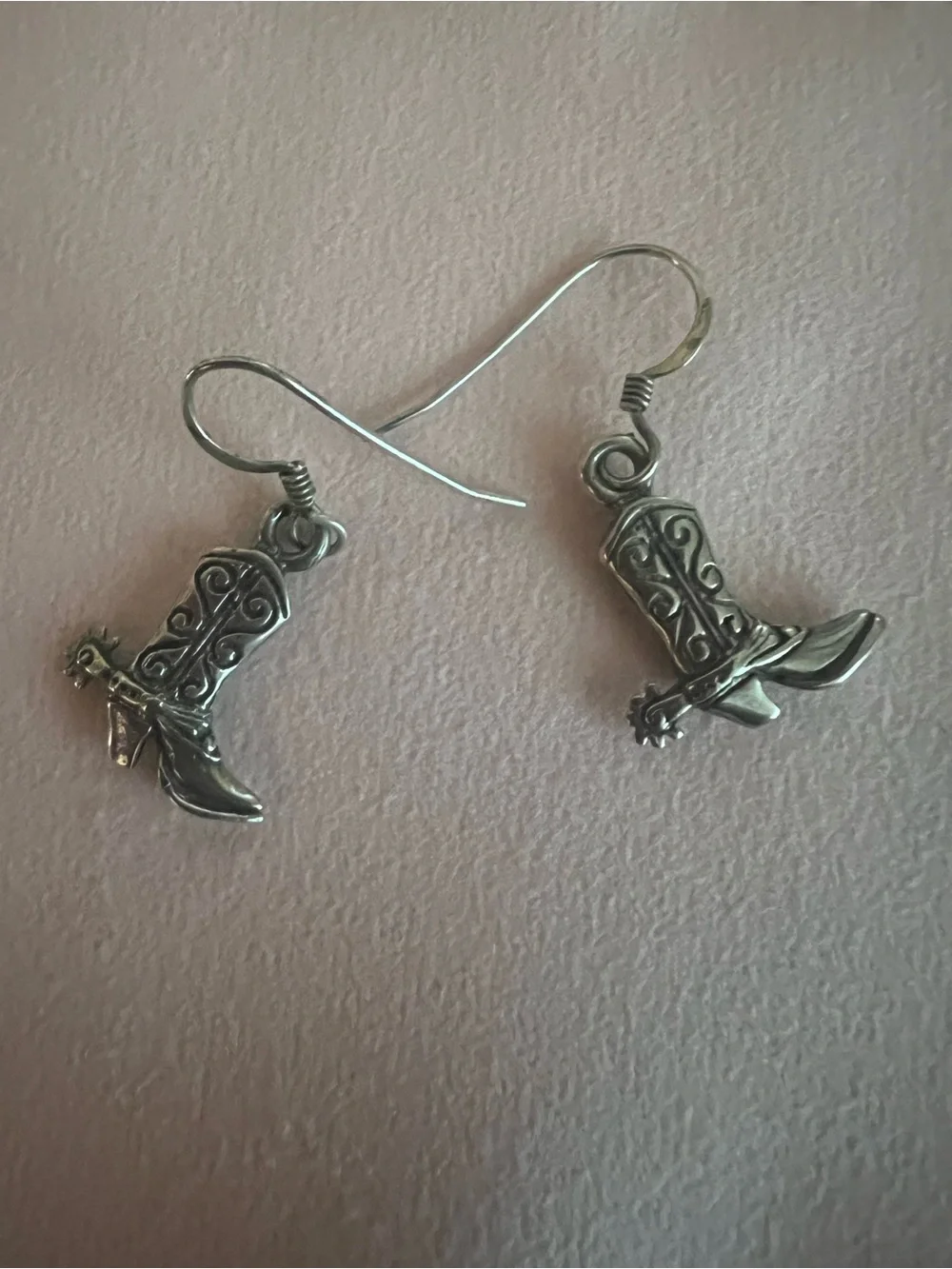 Western Sterling Silver Cowboy Boot Dangle Earrings